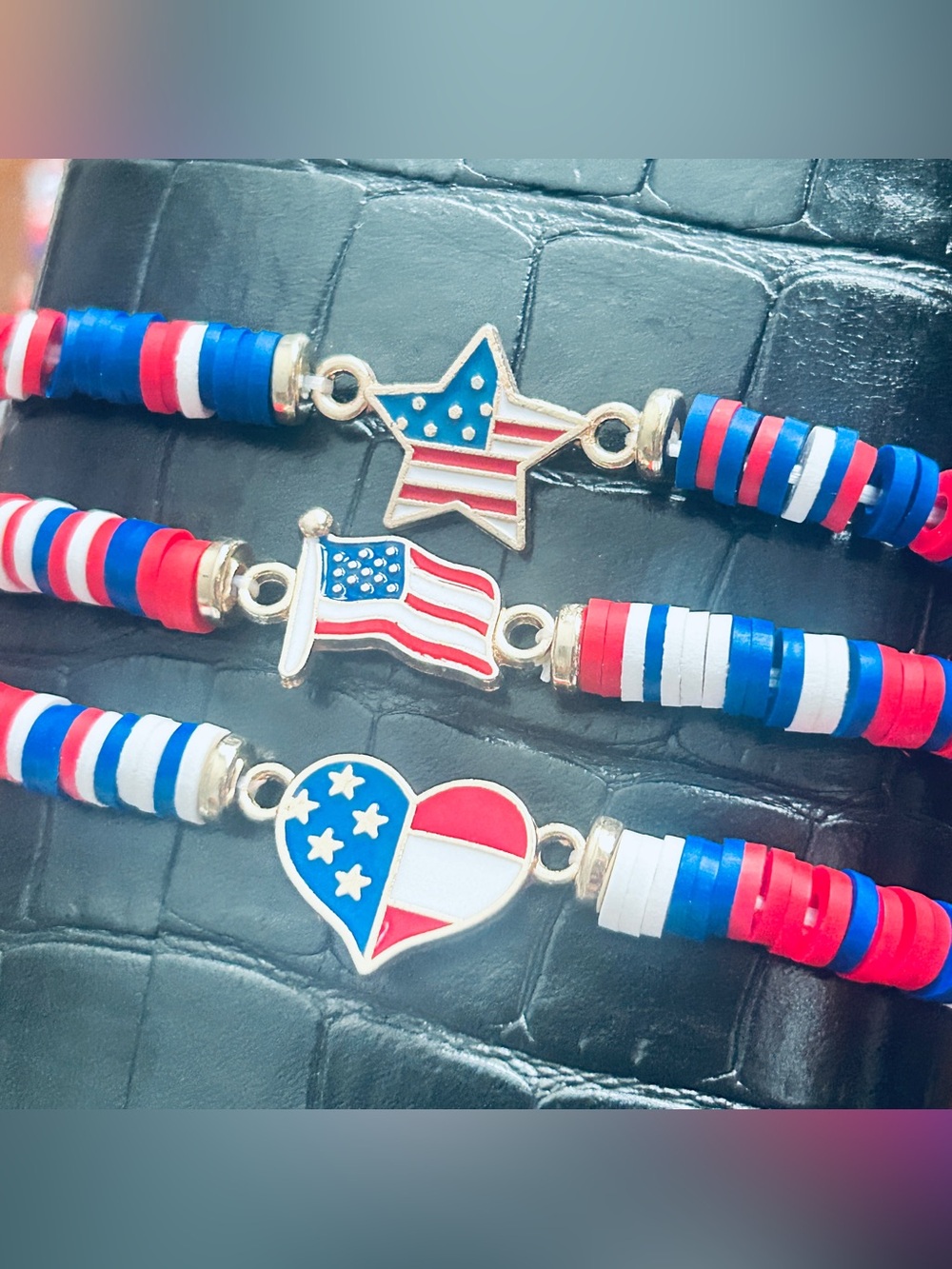 Set of 3 Heshe Patriotic Bracetets Red White & Blue NEW